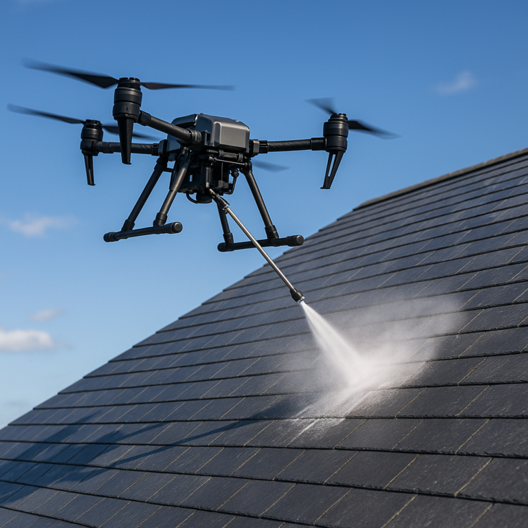 Démoussage de toiture par drone