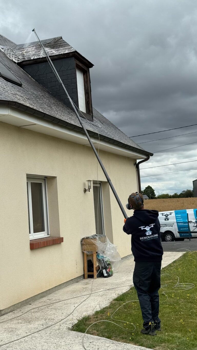 Démoussage de toiture par drone